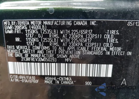 2013 Toyota Rav4 Xle from USA, damaged, VIN 2T3RFREV3DW050293